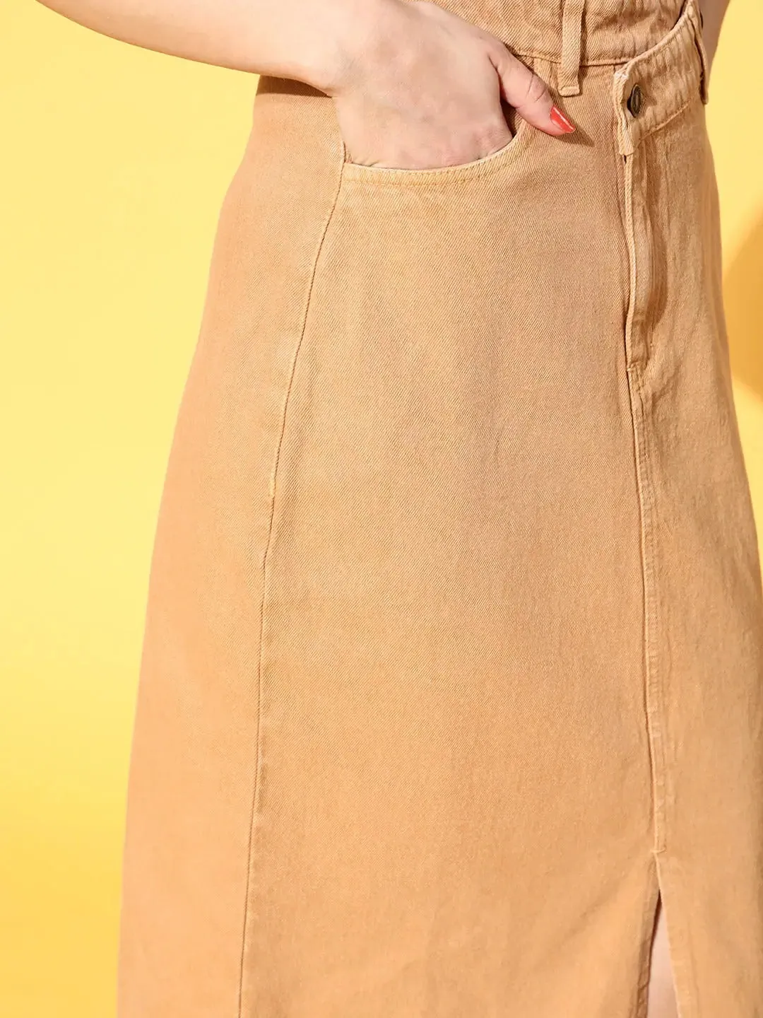 Women Taupe Denim Wrap Skirt