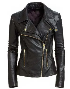 Women's Biker Style Black Leather Jacket