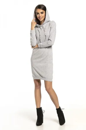 Women's Hoodie Day Dress with Kangaroo Pocket and Printed Hood Lining