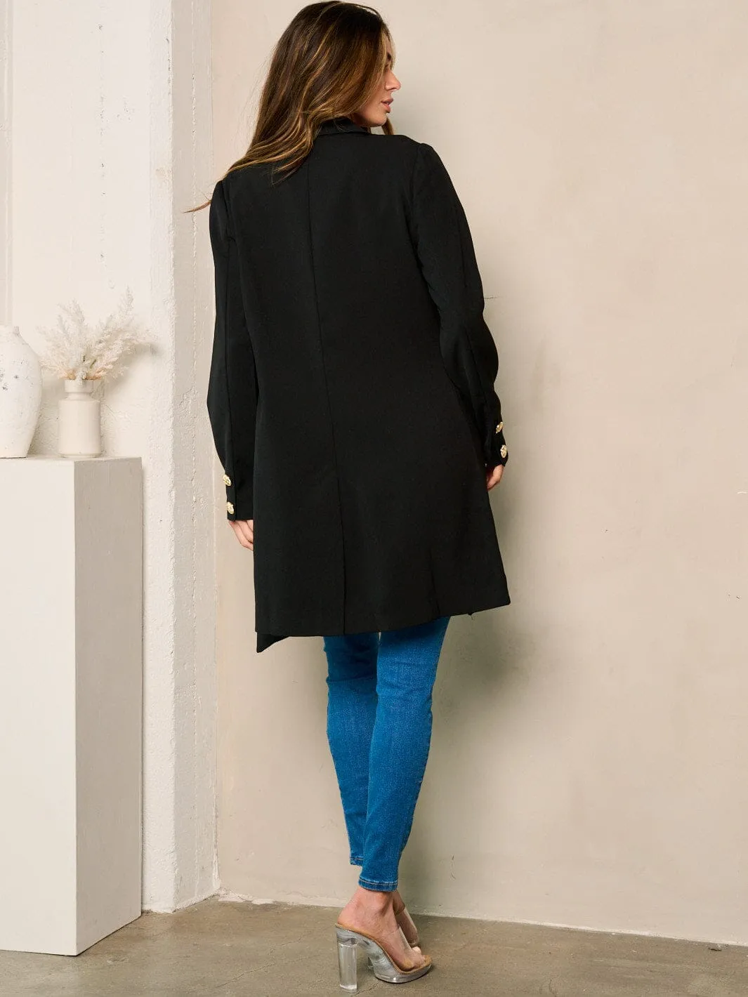 WOMEN'S LONG SLEEVE BUTTON CLOSURE COAT
