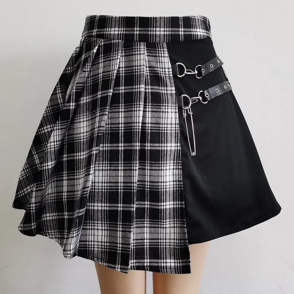 Women's Pleated Plaid Mini High Waist Skirt