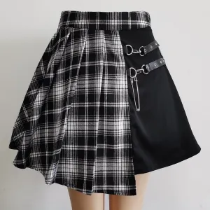 Women's Pleated Plaid Mini High Waist Skirt