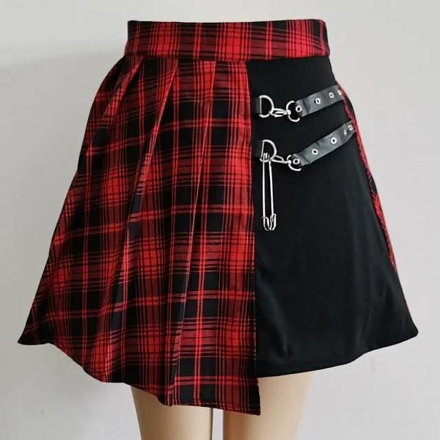 Women's Pleated Plaid Mini High Waist Skirt