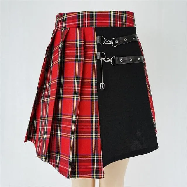 Women's Pleated Plaid Mini High Waist Skirt