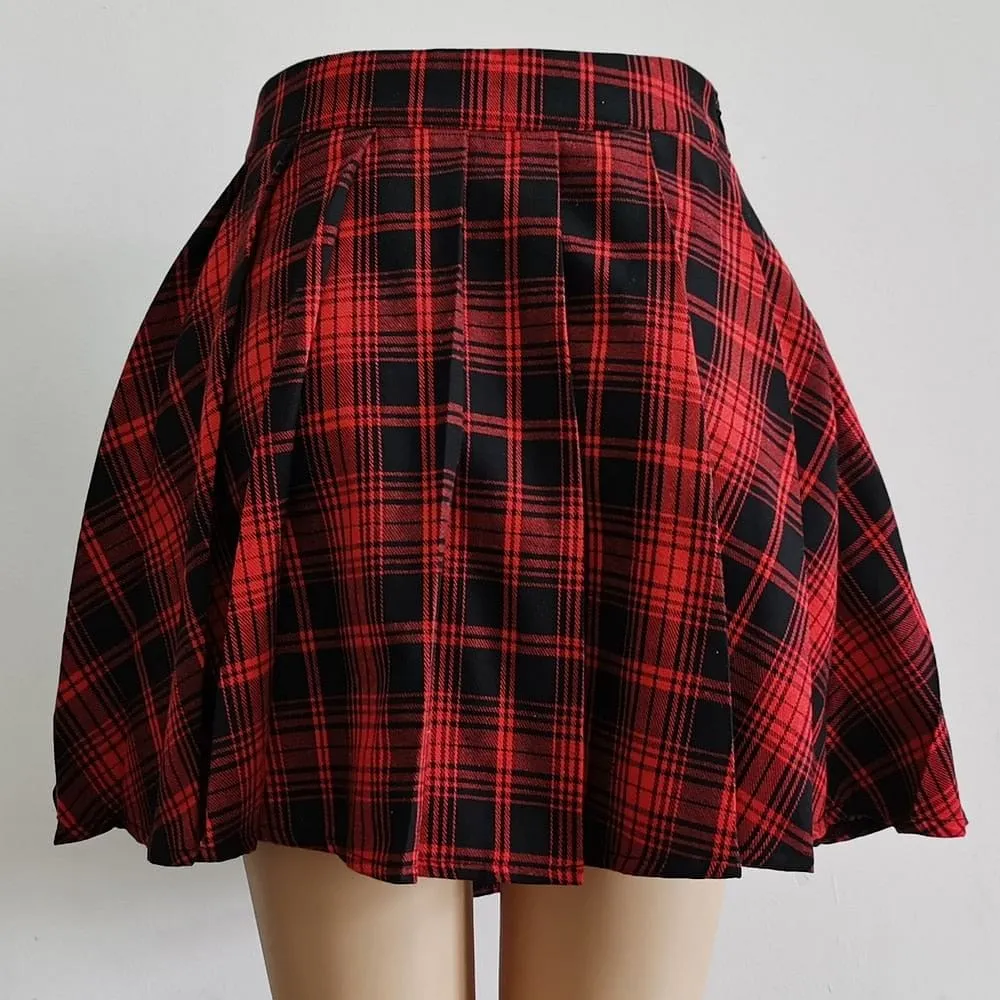 Women's Pleated Plaid Mini High Waist Skirt