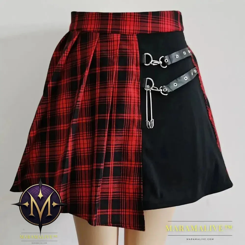 Womens Punk Irregular Mini Pleated Skater Skirt Asymmetric Cutout High Waist Hip Hop Clubwear gothic skirt
