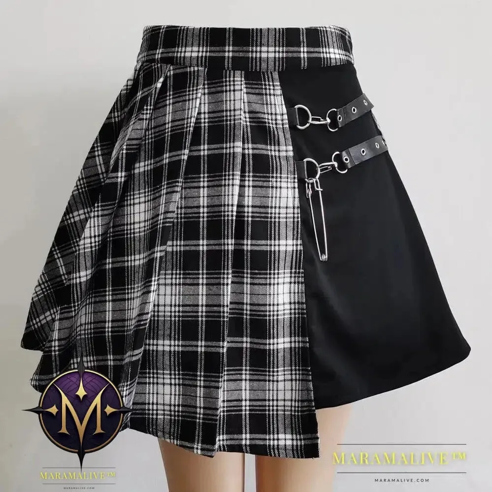 Womens Punk Irregular Mini Pleated Skater Skirt Asymmetric Cutout High Waist Hip Hop Clubwear gothic skirt