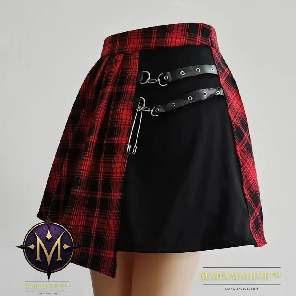 Womens Punk Irregular Mini Pleated Skater Skirt Asymmetric Cutout High Waist Hip Hop Clubwear gothic skirt