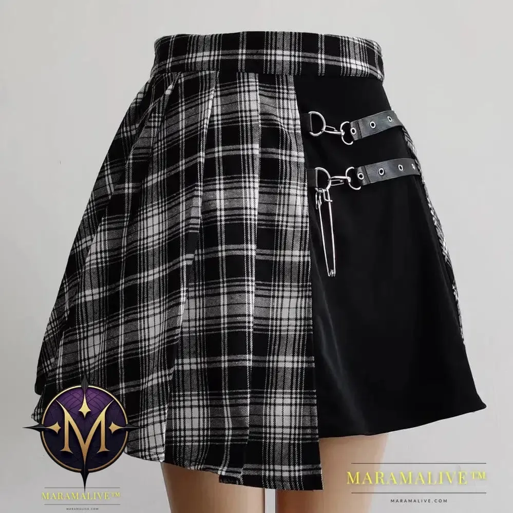 Womens Punk Irregular Mini Pleated Skater Skirt Asymmetric Cutout High Waist Hip Hop Clubwear gothic skirt