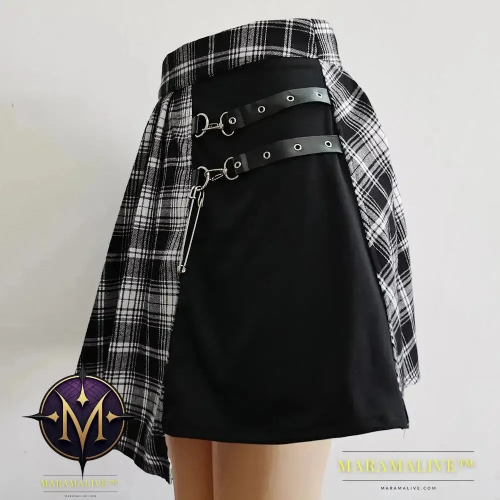 Womens Punk Irregular Mini Pleated Skater Skirt Asymmetric Cutout High Waist Hip Hop Clubwear gothic skirt