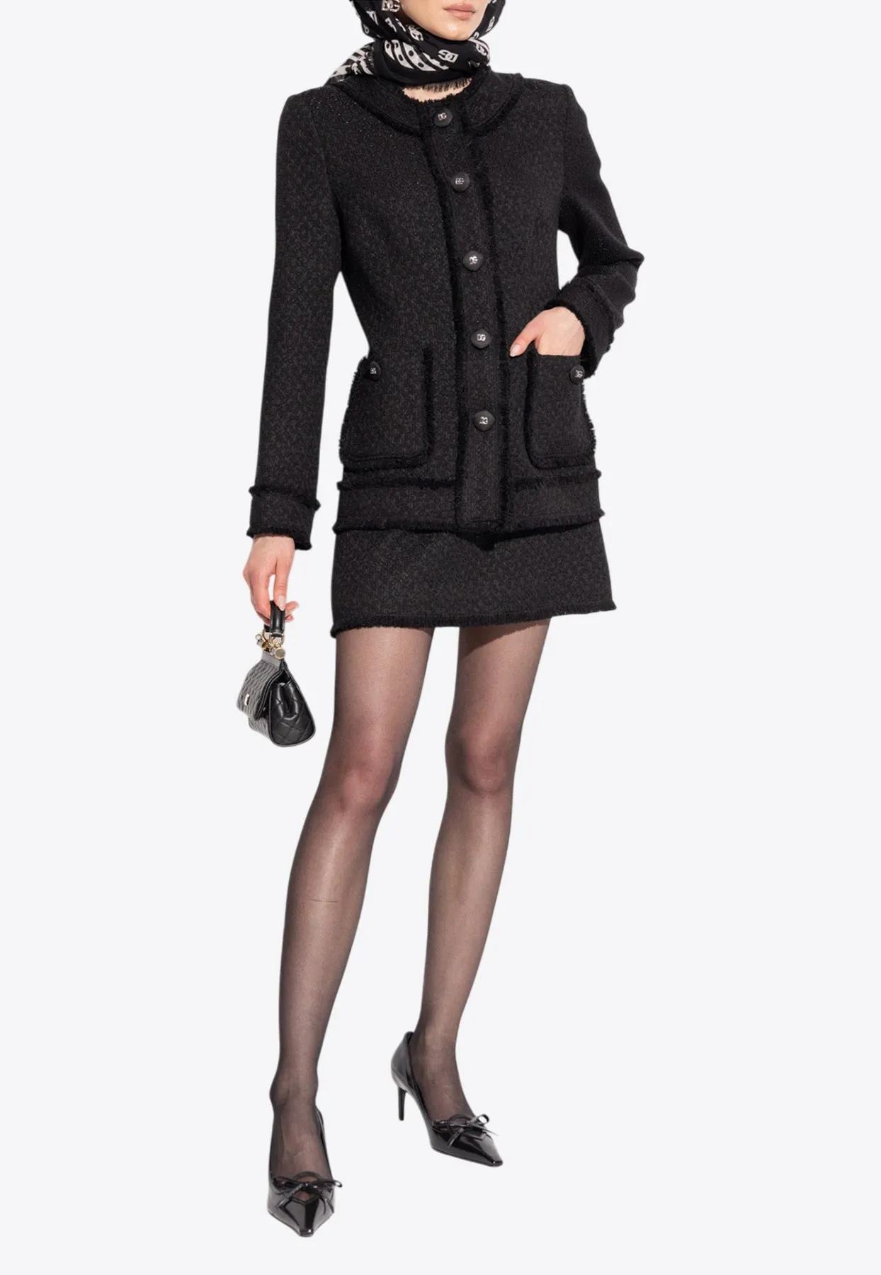 Wool Raschel Tweed Mini Skirt