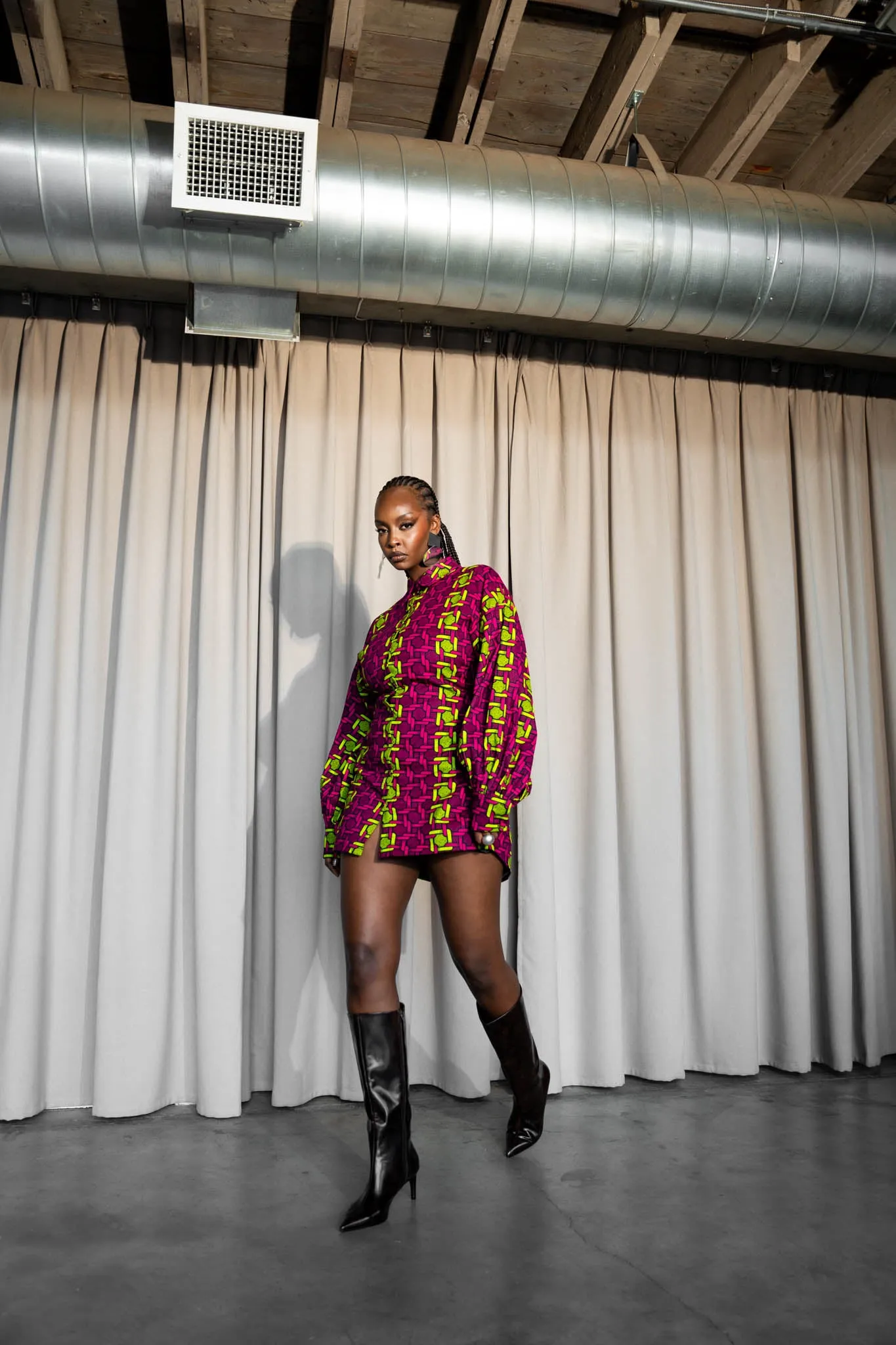 WUNMI African Print Shirt Mini Dress