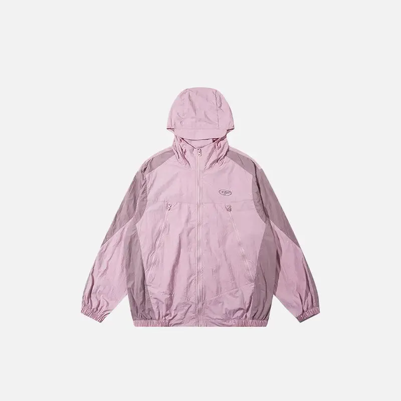 Y2K Oversized Windbreaker Jacket with Patchwork and Zip Closure