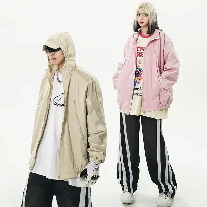 Y2K Oversized Windbreaker Jacket with Patchwork and Zip Closure