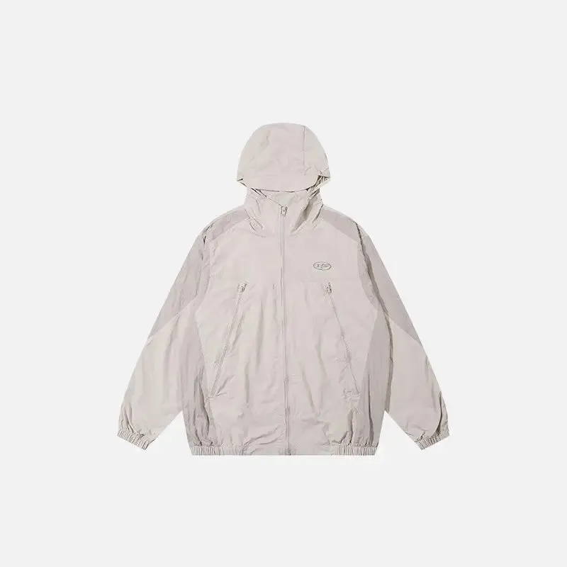 Y2K Oversized Windbreaker Jacket with Patchwork and Zip Closure