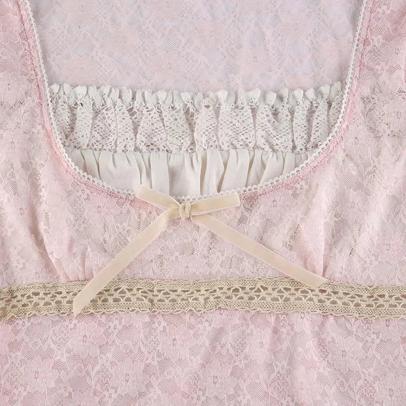 Y2K Ruched Lace Top