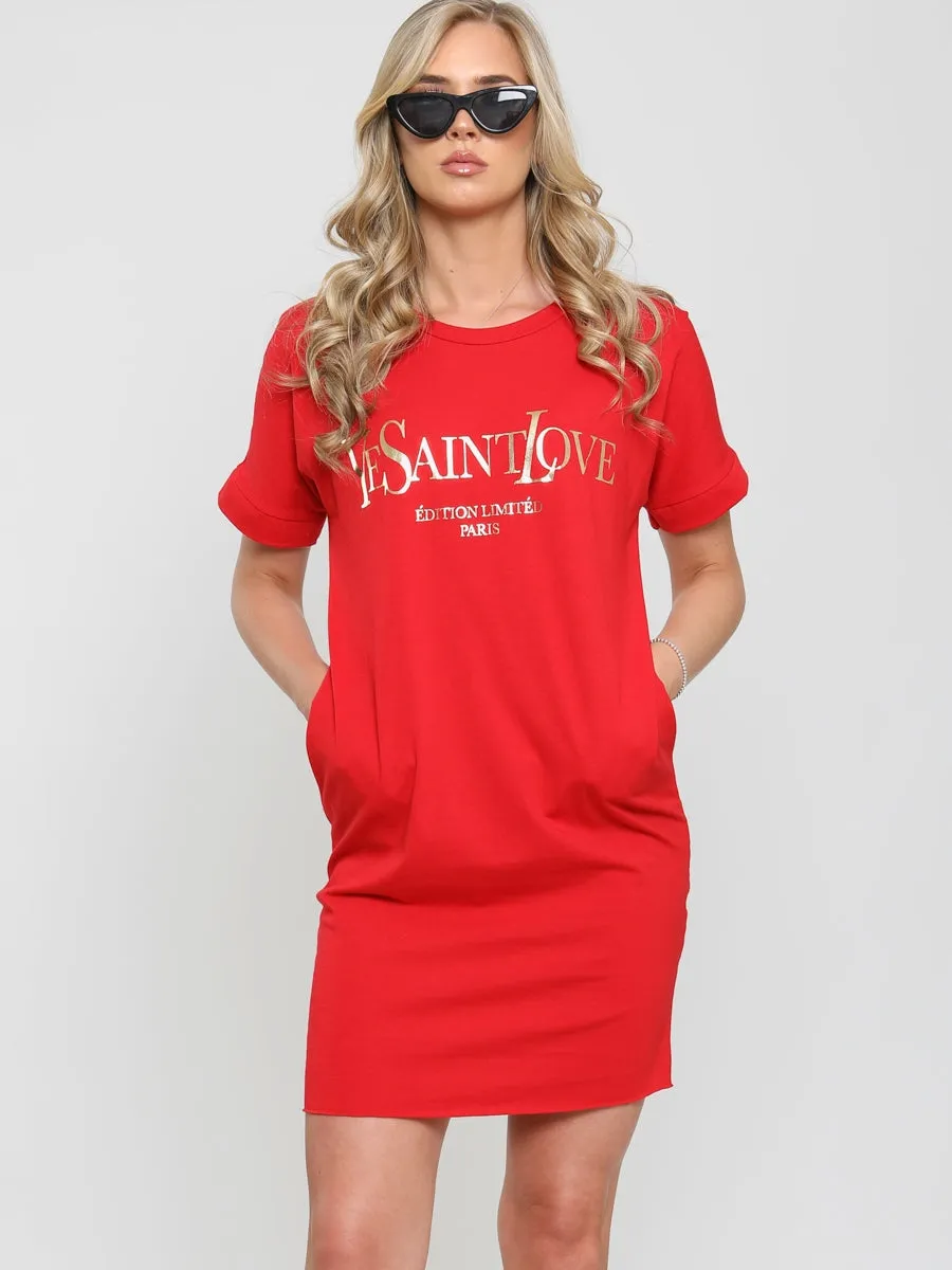 Ye Saint Love Foil Print T-Shirt Dress