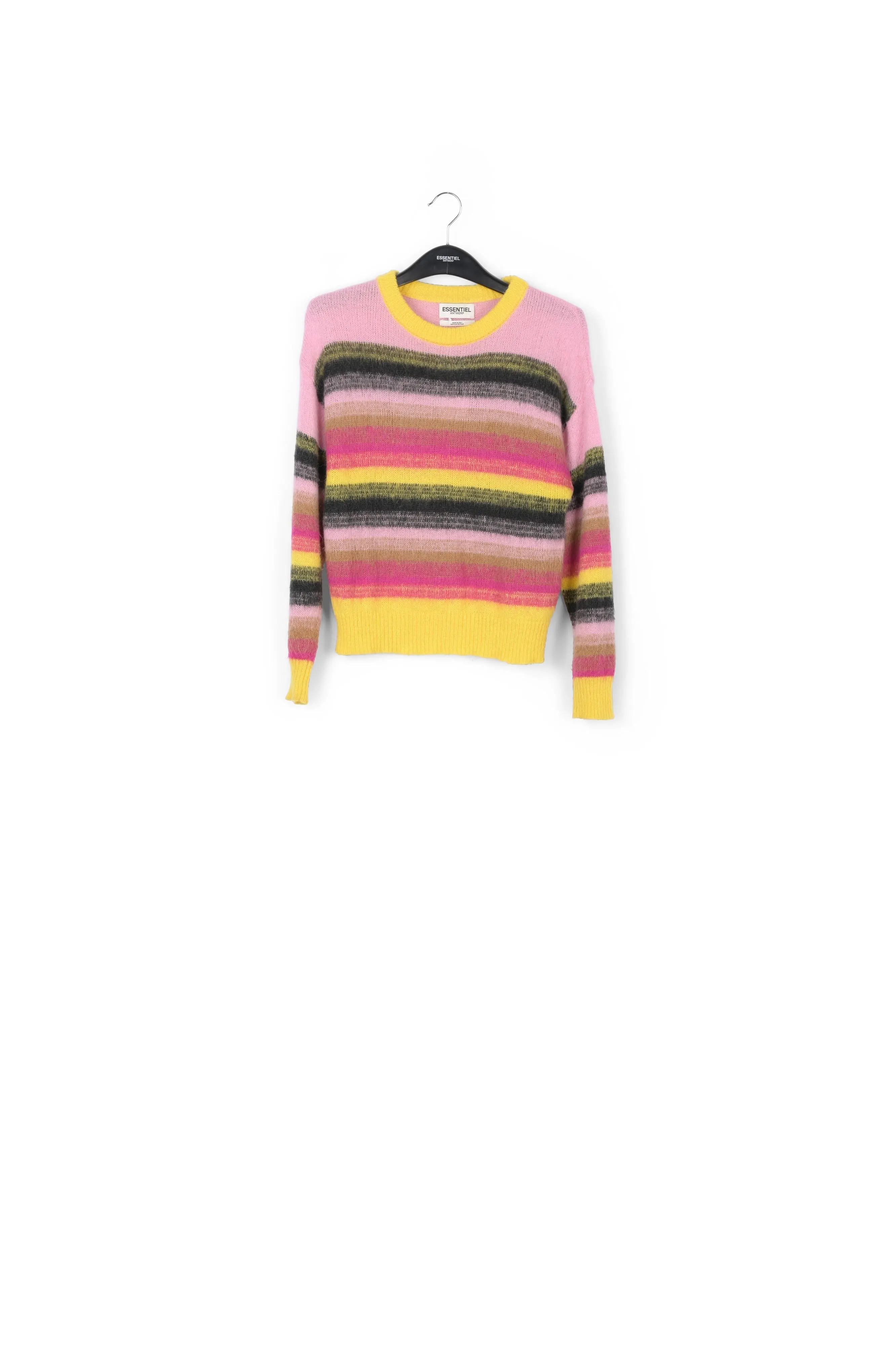 Yellow, pink and black striped knit sweater