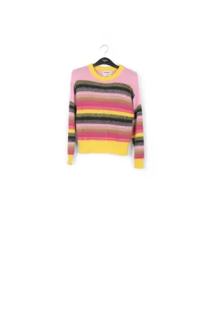 Yellow, pink and black striped knit sweater