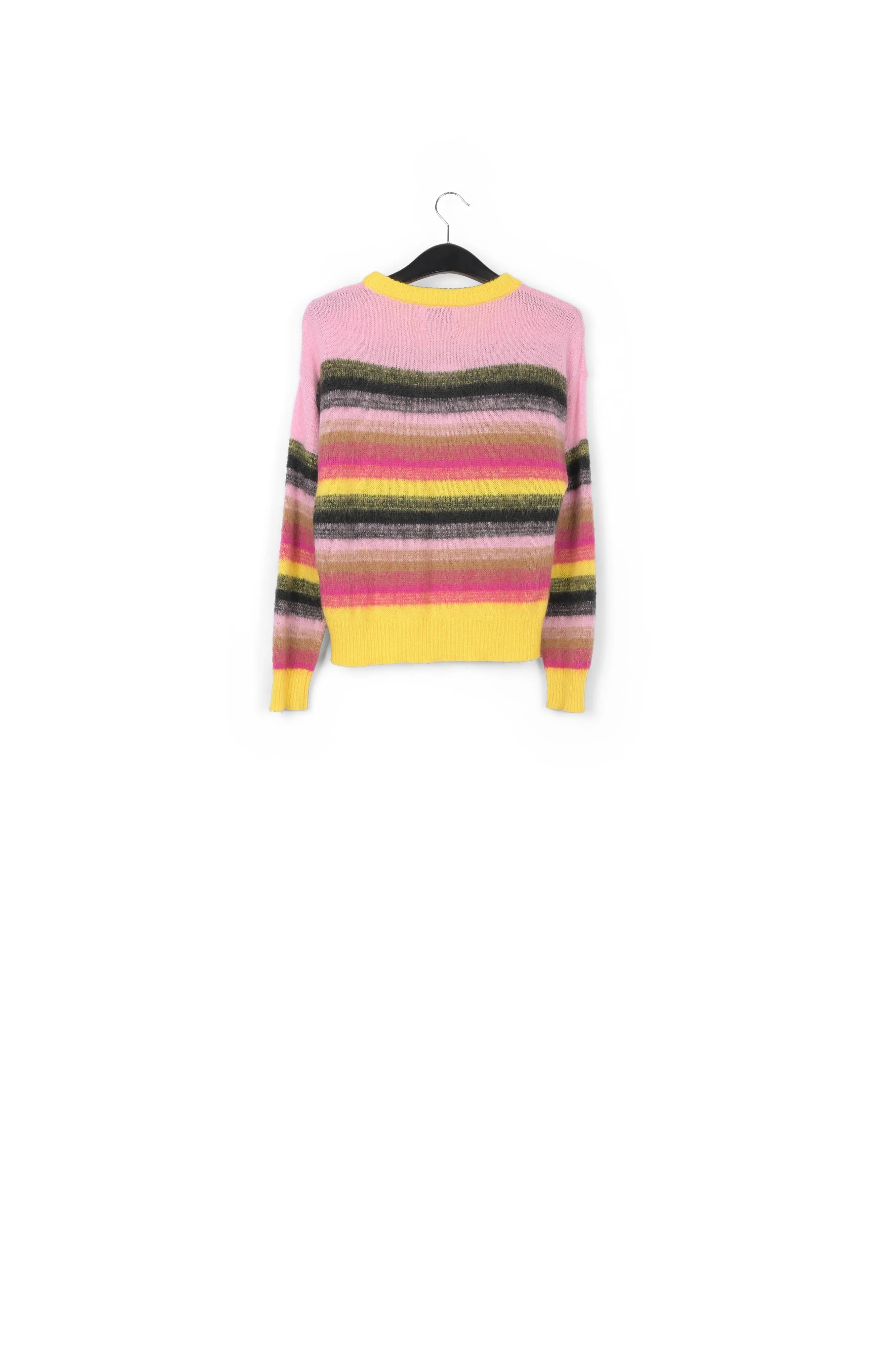Yellow, pink and black striped knit sweater