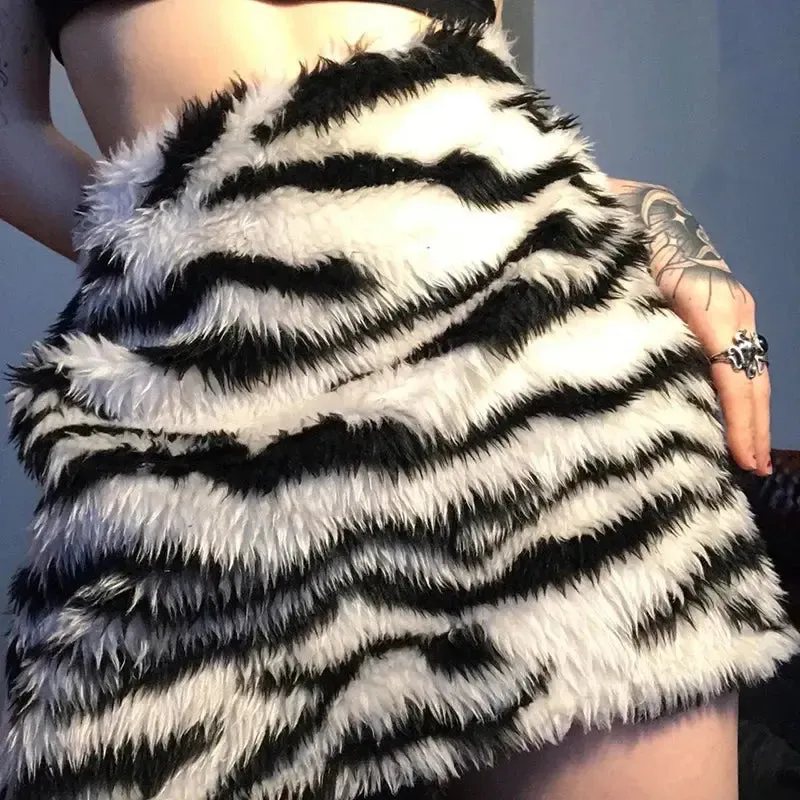 Zebra Fluffy Mini Skirt