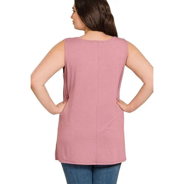 Zenana Bright Blue Sleeveless Side Split Tank Top RT8187