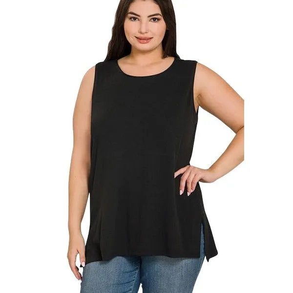 Zenana Bright Blue Sleeveless Side Split Tank Top RT8187