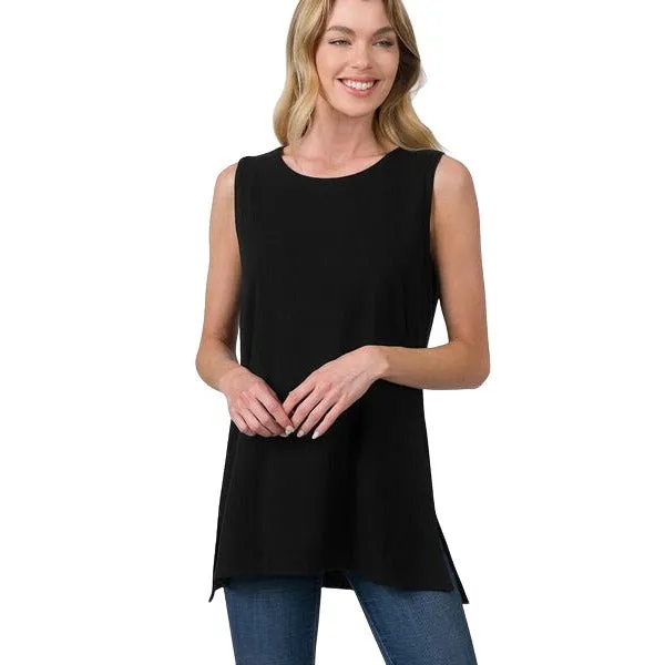 Zenana Bright Blue Sleeveless Side Split Tank Top RT8187