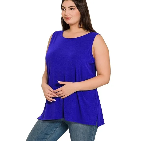 Zenana Bright Blue Sleeveless Side Split Tank Top RT8187