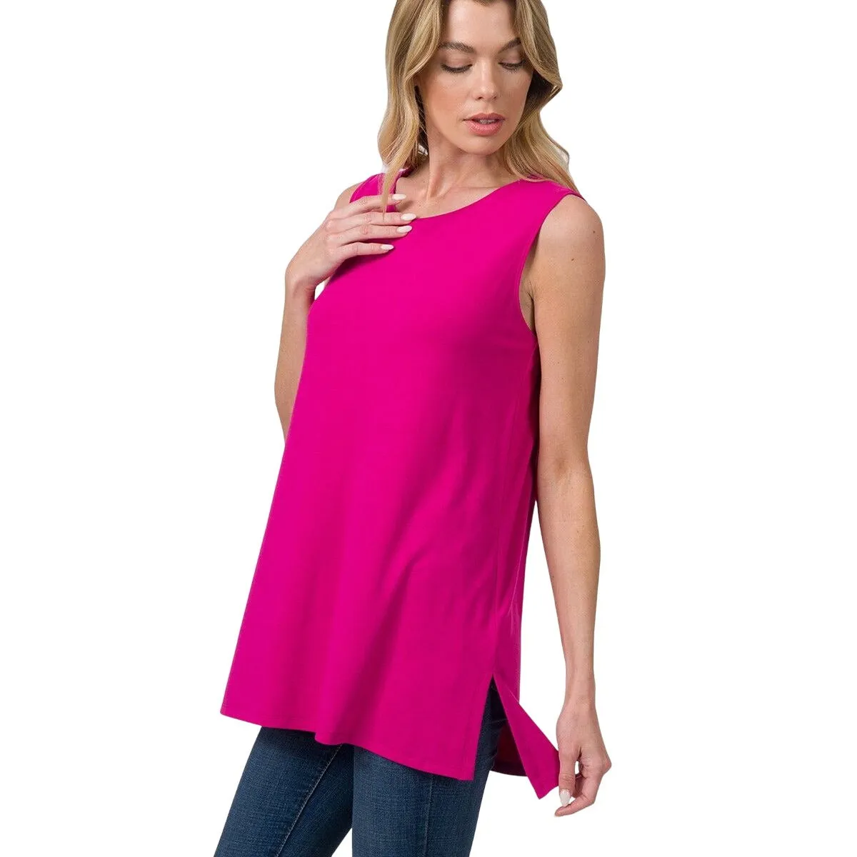Zenana Bright Blue Sleeveless Side Split Tank Top RT8187