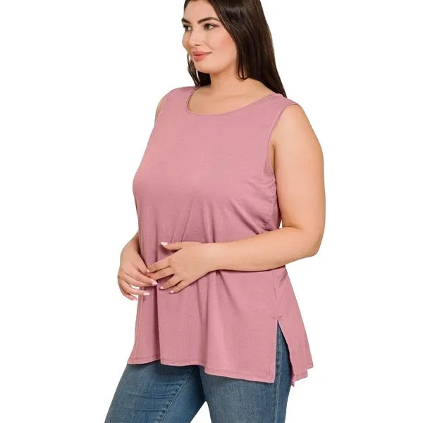 Zenana Bright Blue Sleeveless Side Split Tank Top RT8187