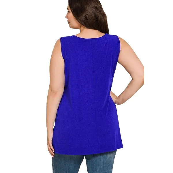 Zenana Bright Blue Sleeveless Side Split Tank Top RT8187