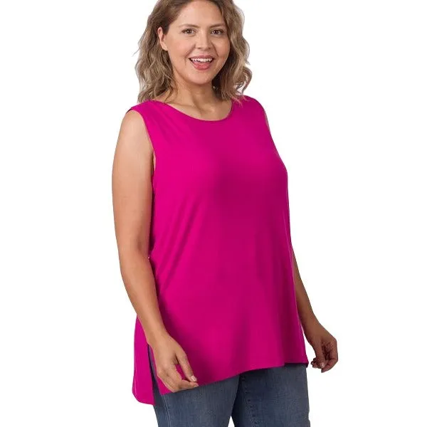 Zenana Bright Blue Sleeveless Side Split Tank Top RT8187