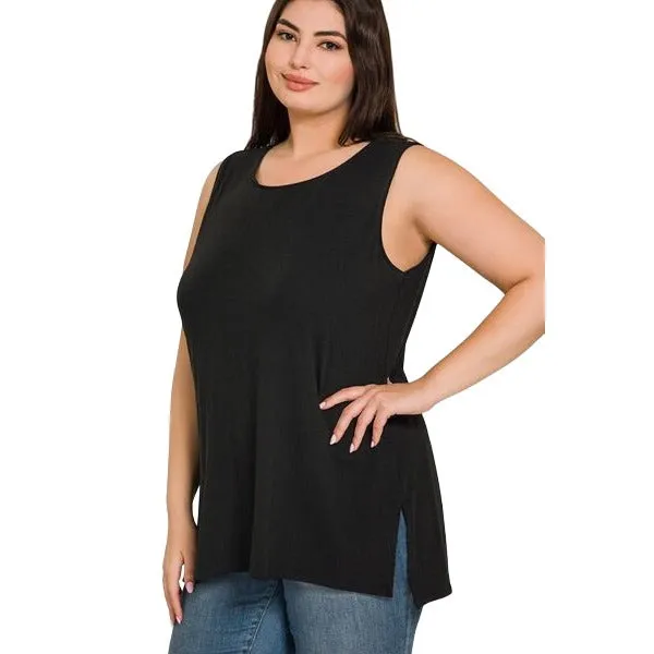 Zenana Bright Blue Sleeveless Side Split Tank Top RT8187
