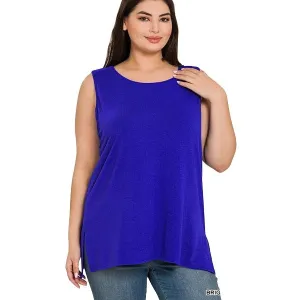 Zenana Bright Blue Sleeveless Side Split Tank Top RT8187