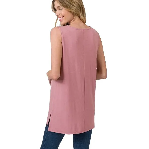Zenana Bright Blue Sleeveless Side Split Tank Top RT8187