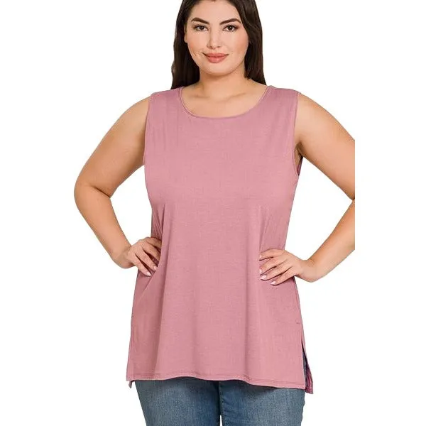 Zenana Bright Blue Sleeveless Side Split Tank Top RT8187
