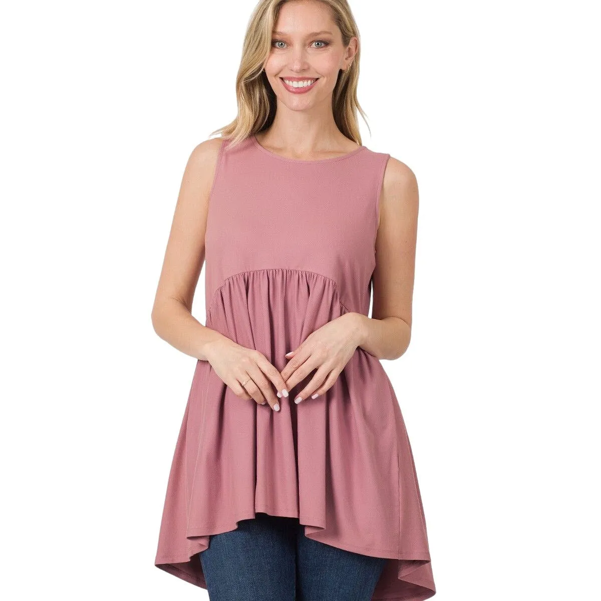 Zenana Deep Coral Sleeveless Empire Waist Top - PT3145