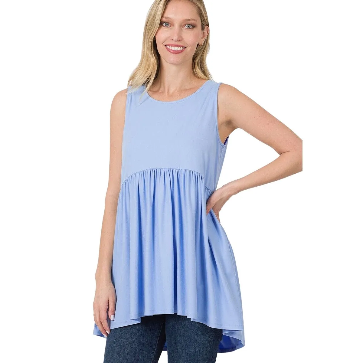 Zenana Deep Coral Sleeveless Empire Waist Top - PT3145