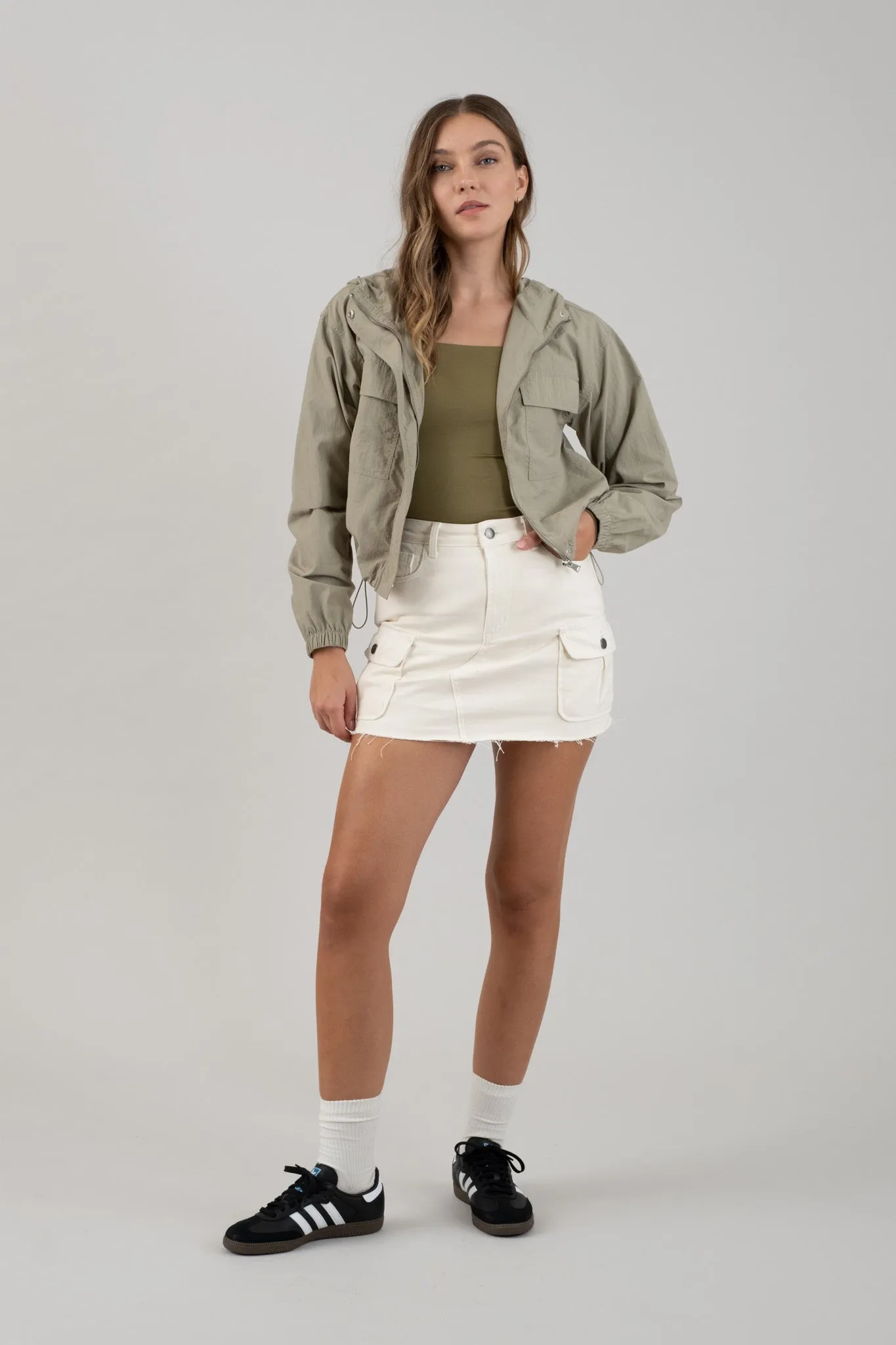 ZIP UP HOODED WINDBREAKER JACKET