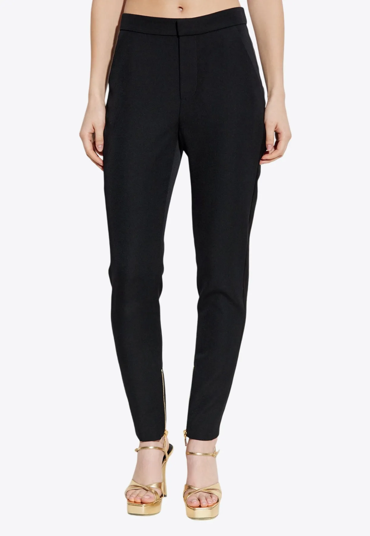 Zipped Slim-Fit Grain De Poudre Pants