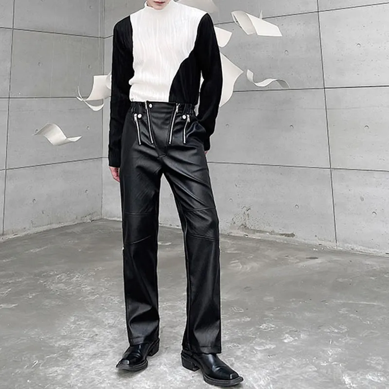 Zipper Slim Fit PU Leather Trousers